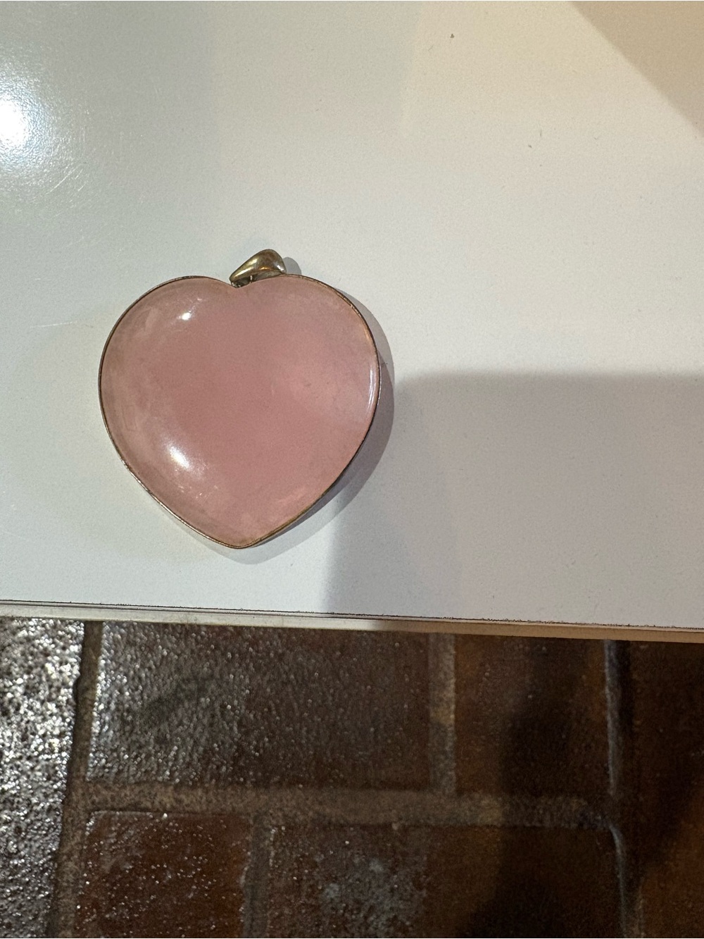Heart-Shaped Rose Quartz Pendant Necklace - Pink set in silver chain not include